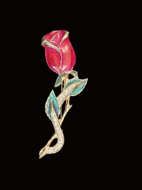 Elegant Rose Brooch with Red and Green Accents